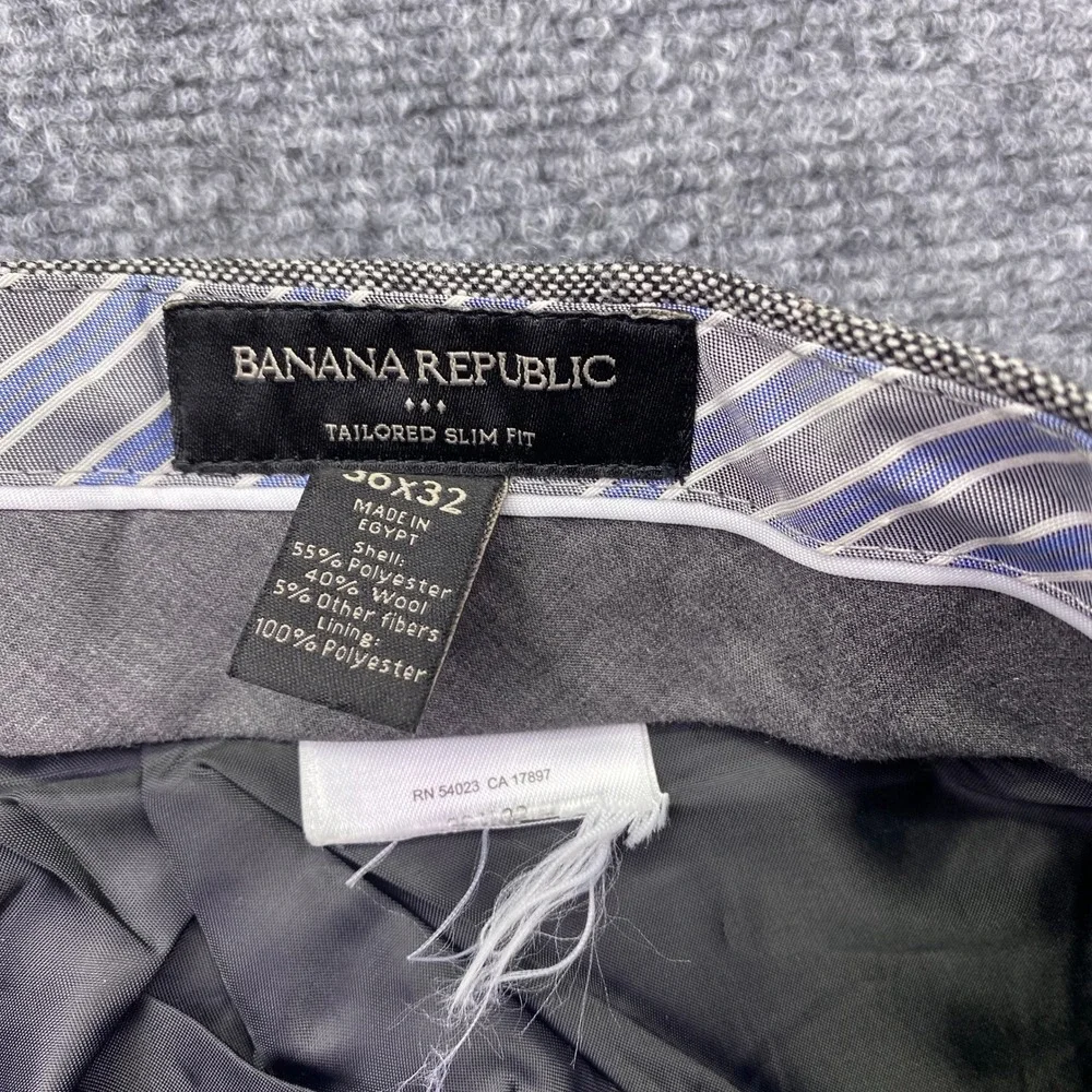 Banana Republic Mens Grey Wool Blend Tailored Slim Fit Dress Pants‎ Sz 36 Preppy